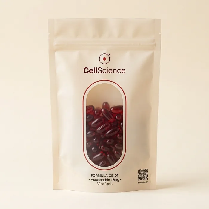 The CellScience astaxanthin bag, 30 softgels